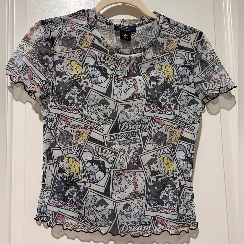 👑Bershka x Disney Princess Comic Mesh Baby cropped Tee 👑Paris Disneyland👑